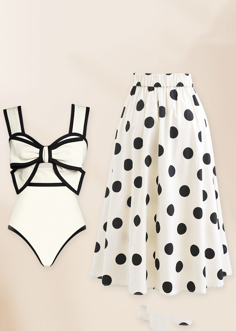 Bodysuit Set Maxi And Skirts White Lingerie Dot Trendy FashionChic
