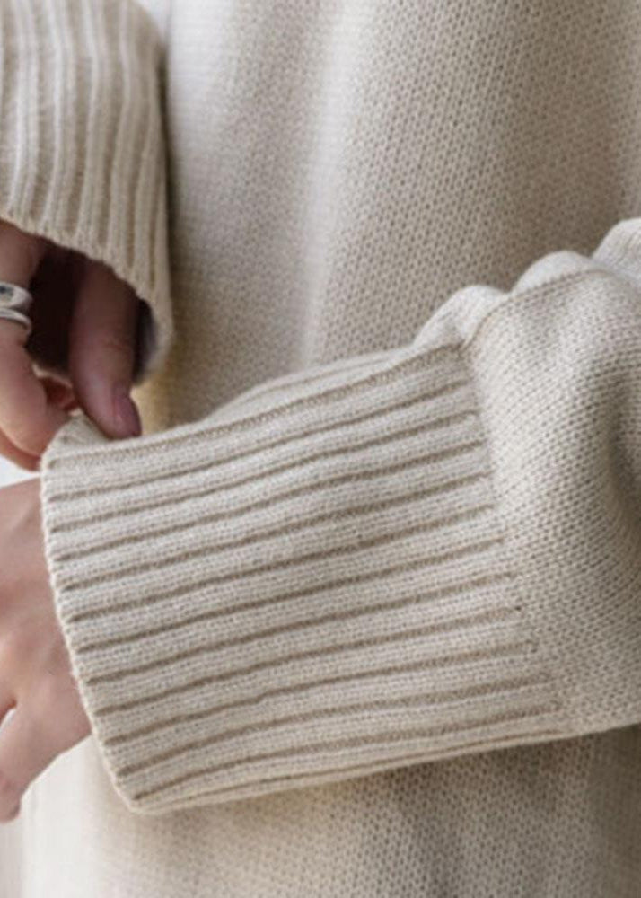 Unique Apricot Hign Neck Patchwork Knit Sweater Dress Fall WE030 HS-NSD241028