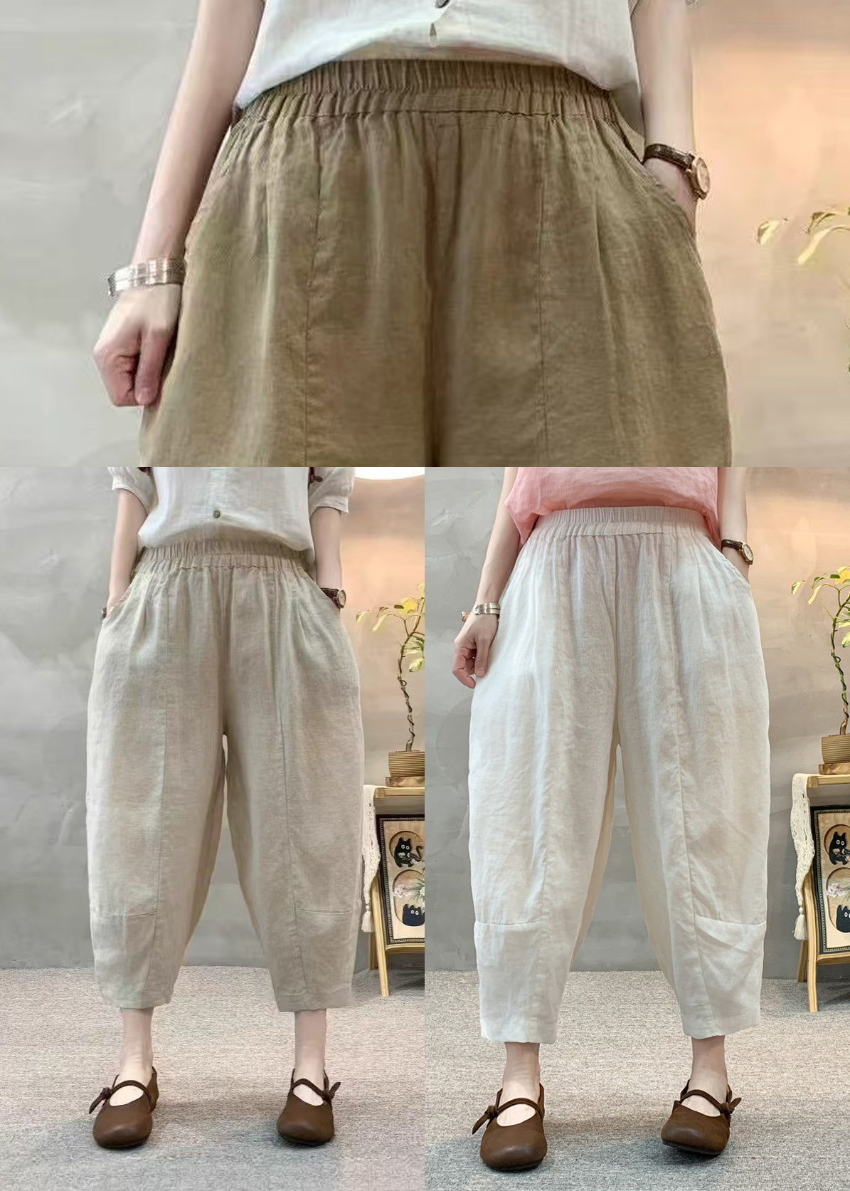 Oversized Crop Summer Apricot Unique Pants Linen FashionChic