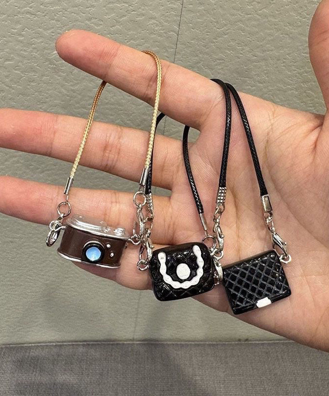 Black Keychains Camera Bag Set Alloy Three-Piece Unique FashionChic