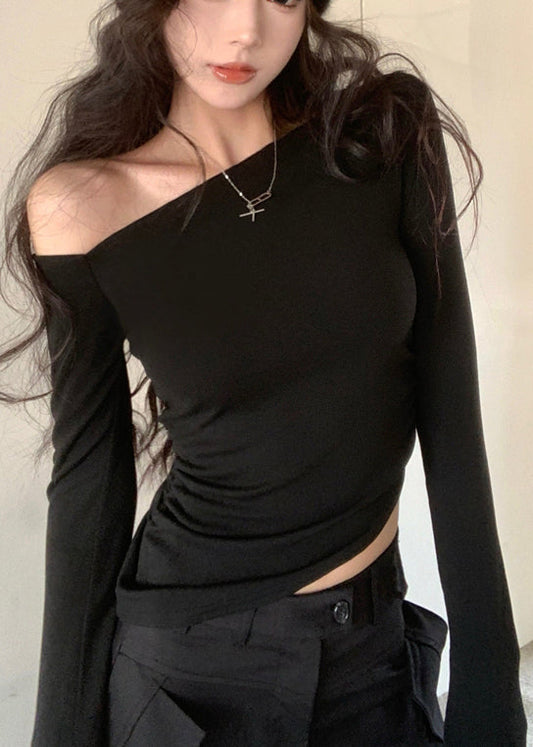 Cotton Black Asymmetrical Design Shirts Unique FashionChic