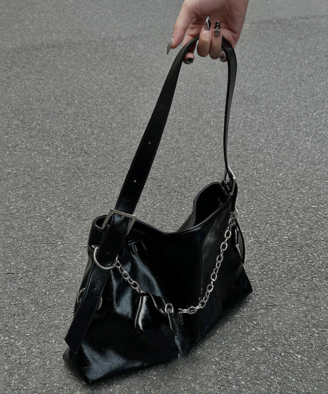 Unique Black Chain Linked Patchwork Faux Leather Messenger Bag UU1081 Bag-BGS240527