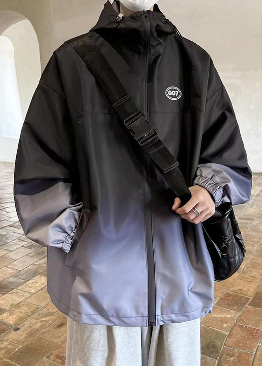 Coat Black Pockets Gradient Men Unique Cotton Color Spring Hooded FashionChic