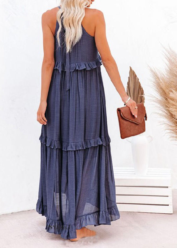 Unique Blue Ruffled Patchwork Holida Long Dress Summer VB1038 Ada Fashion