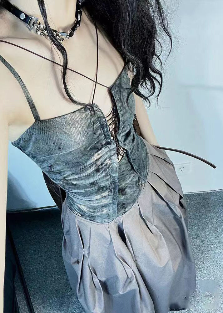 Unique Coffee Pockets Patchwork Cotton Spaghetti Strap Dress Sleeveless ZL048 SH-LF-SDL240621