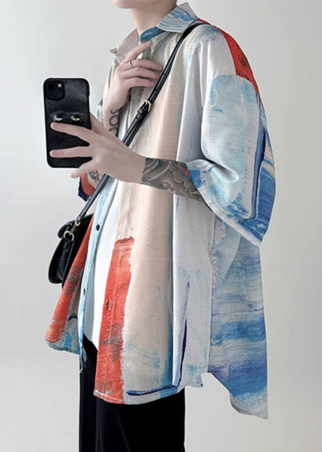 Tie Dye Button Shirts Unique Mens Colorblock Summer Cotton FashionChic