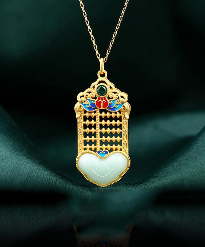 Unique Gold Copper Overgild Enamel Jade Pendant Necklace KX1067 Ada Fashion