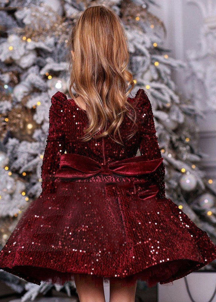 Unique Mulberry Sequins Patchwork Girls Mid Dress Spring YS003 ABC