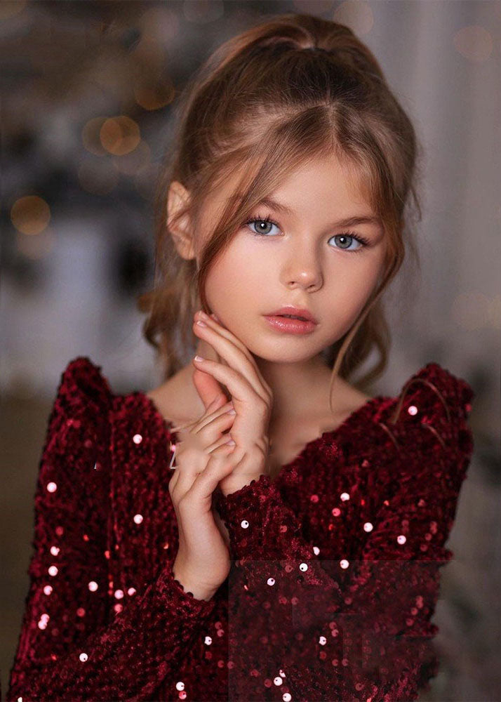 Unique Mulberry Sequins Patchwork Girls Mid Dress Spring YS003 ABC