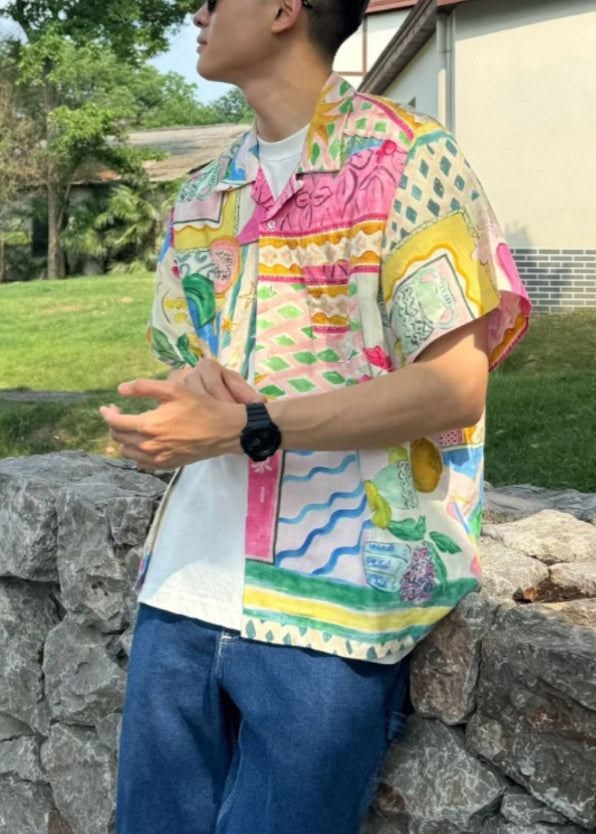 Cotton Print Pan Men's Unique Shirts Collar Peter Summer Button FashionChic