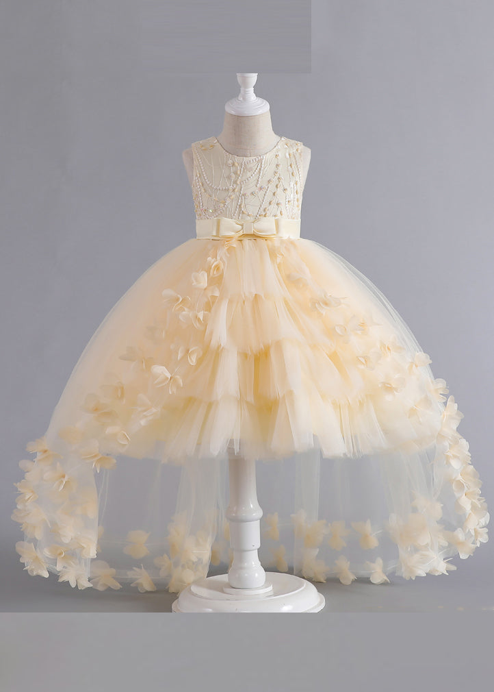 Unique Pink Floral Patchwork Tulle Kids Maxi Dresses Sleeveless YE012 ABC