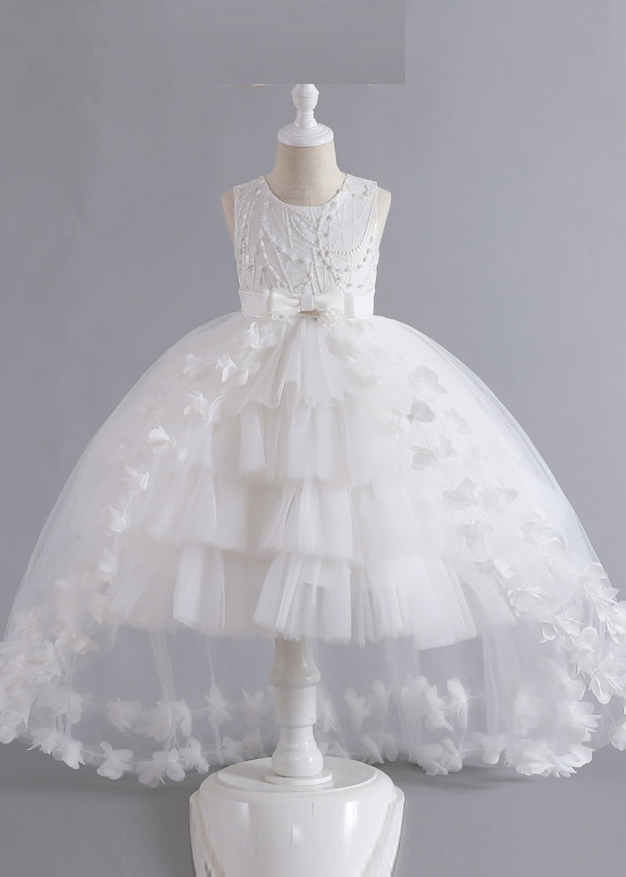 Unique Pink Floral Patchwork Tulle Kids Maxi Dresses Sleeveless YE012 ABC