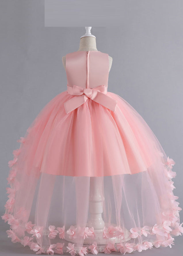 Unique Pink Floral Patchwork Tulle Kids Maxi Dresses Sleeveless YE012 ABC