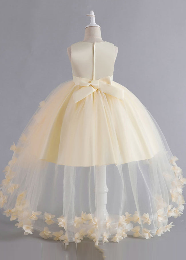 Unique Pink Floral Patchwork Tulle Kids Maxi Dresses Sleeveless YE012 ABC