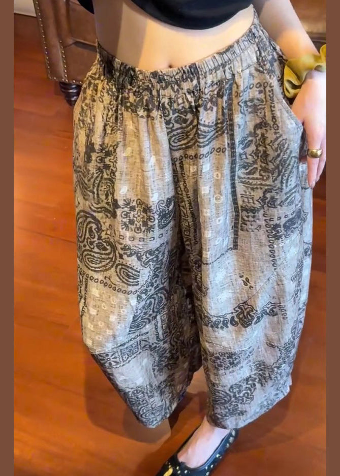 Print Unique Leg Pants Summer Elastic Cotton Wide Waist FashionChic