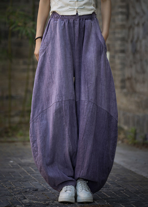 Unique Purple Tie Dye Pockets Linen Pants Summer QE052 MZF-LPTS240927