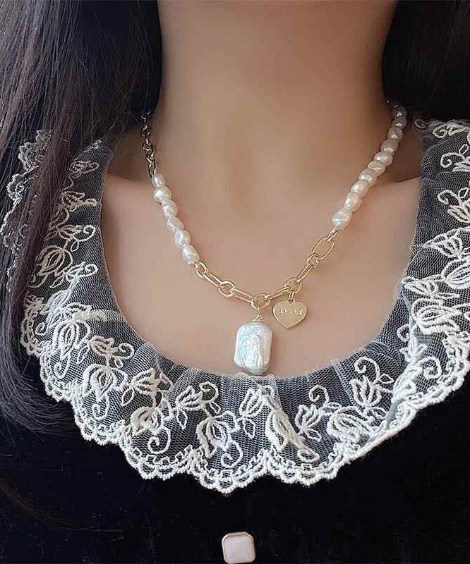 Pendant Overgild White Unique Necklace Pearl Copper Asymmetrical FashionChic