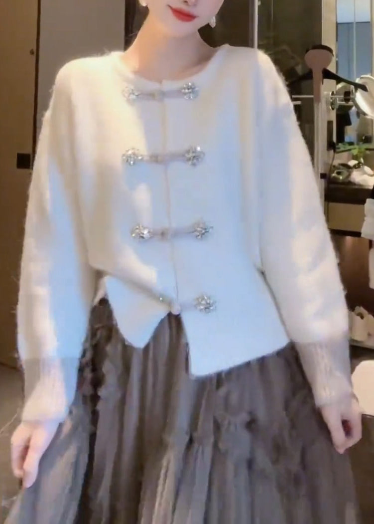 Unique White O Neck Chinese Button Knit Cardigan Fall WE015 HS-NCT241028