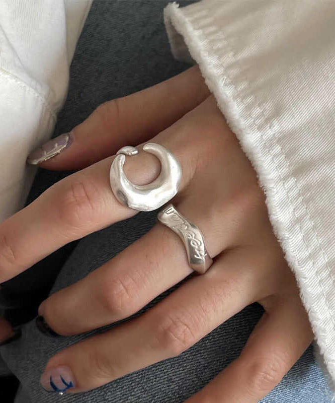 925 Two Graphic Vintage Rings Silver Set Piece Moon FashionChic
