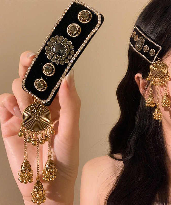 Alloy Black Vintage Acrylic Tassel Zircon Bell Hairpin FashionChic
