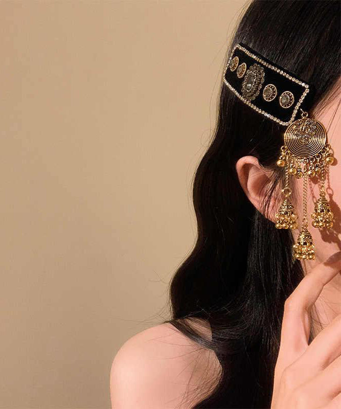 Alloy Black Vintage Acrylic Tassel Zircon Bell Hairpin FashionChic