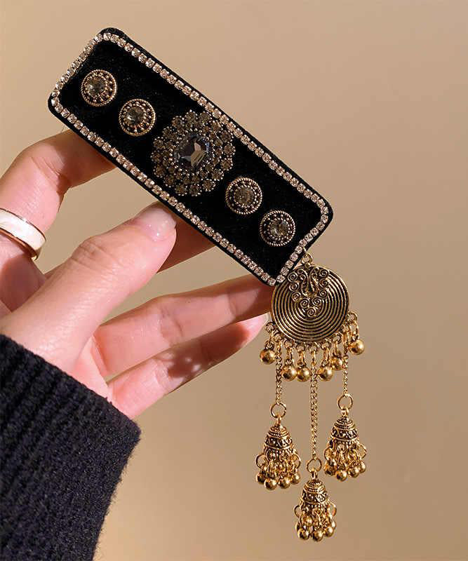 Alloy Black Vintage Acrylic Tassel Zircon Bell Hairpin FashionChic