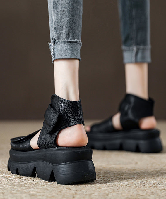 Brown Platform Strap Splicing Vintage Buckle Peep Sandals Toe FashionChic