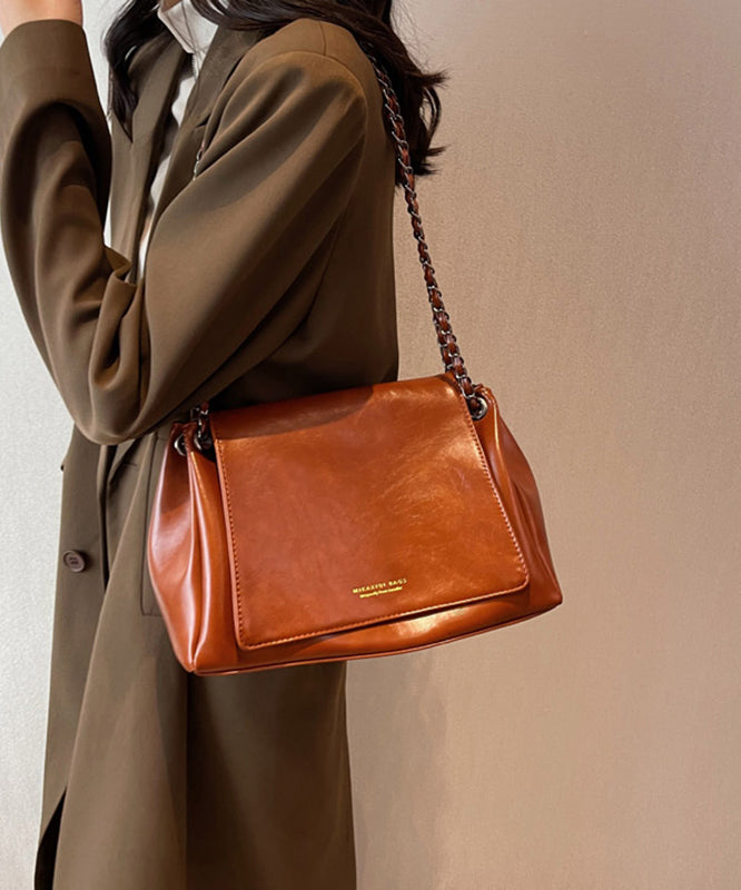 Vintage Brown Chain Linked Faux Leather Tote Handbag UU1069 Bag-BGS240527