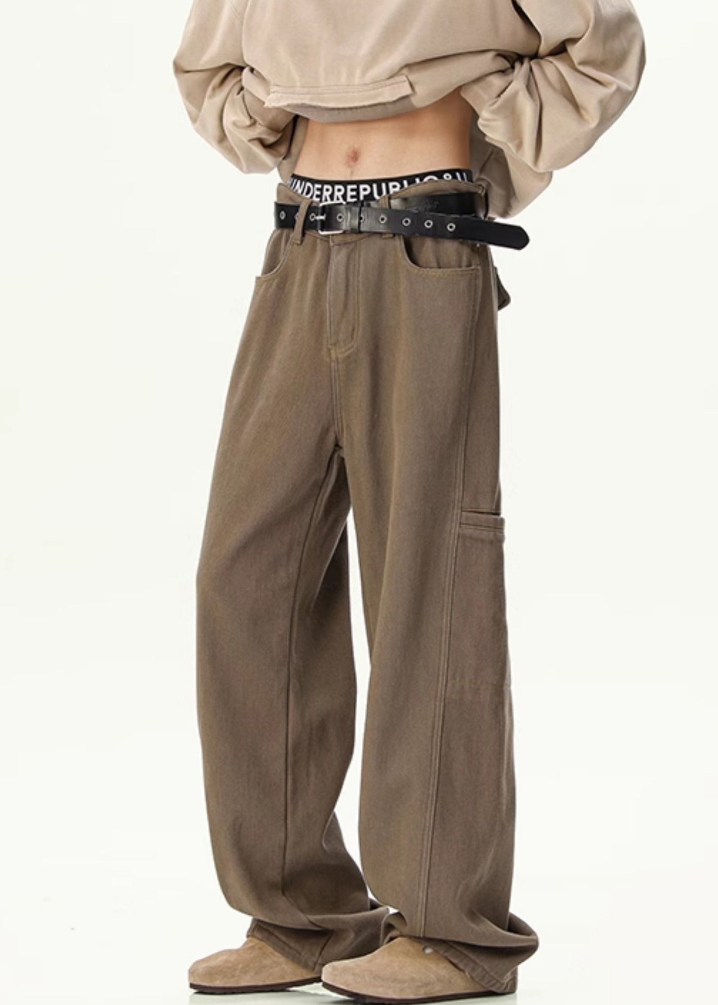 Pants Spring Vintage Pockets Men Design Denim Original Coffee FashionChic