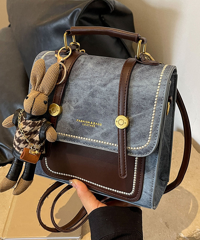 Vintage Denim Blue Patchwork Zircon Messenger Bag MM035 Bag-BGS240620