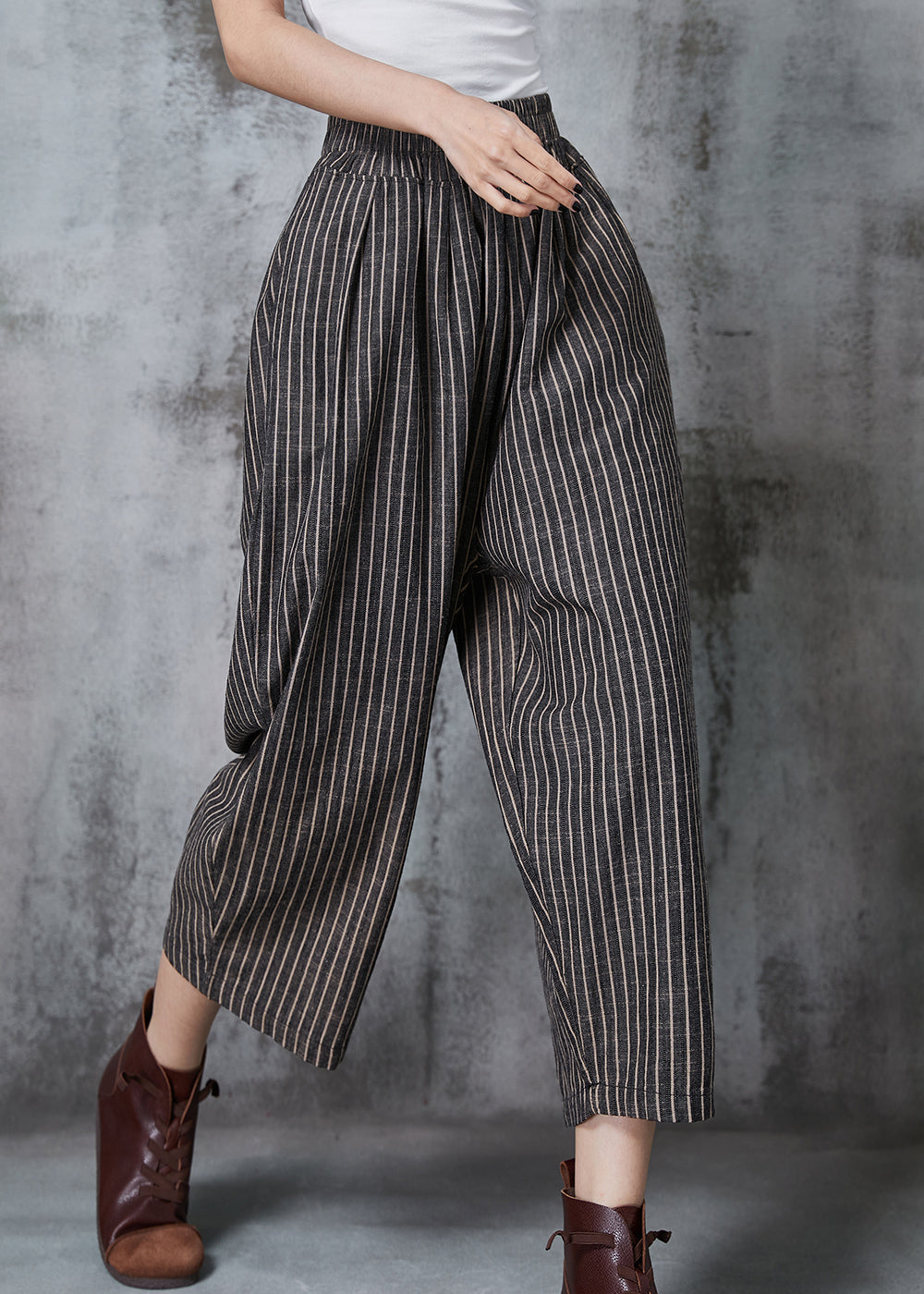 Vintage Dull Grey Oversized Striped Linen Harem Pants Summer AL1003 Genistyle Shop