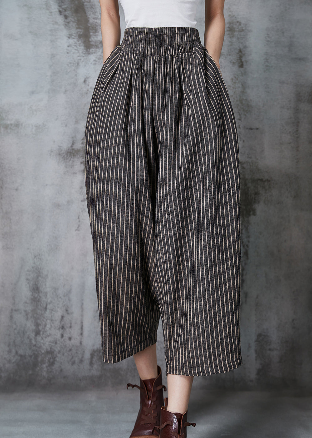 Vintage Dull Grey Oversized Striped Linen Harem Pants Summer AL1003 Genistyle Shop