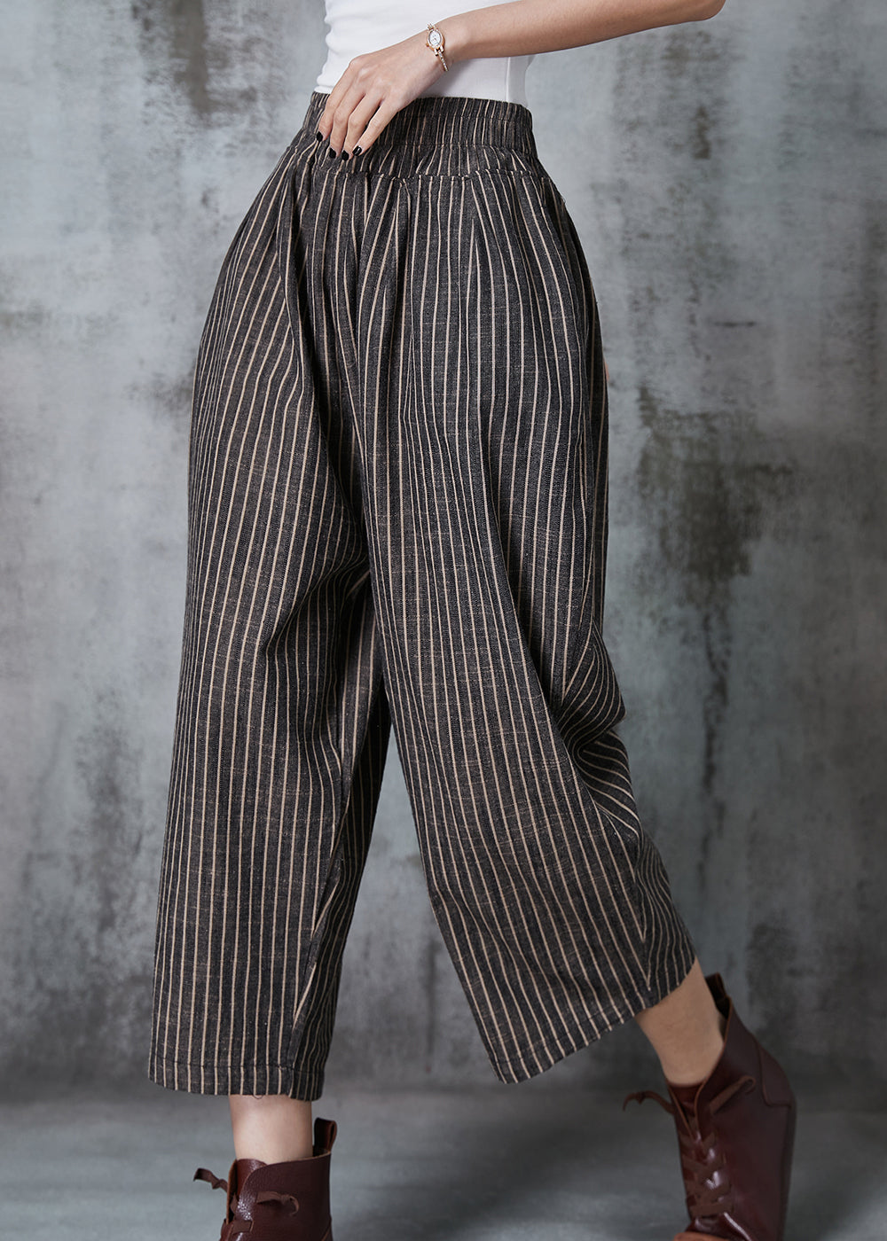 Vintage Dull Grey Oversized Striped Linen Harem Pants Summer AL1003 Genistyle Shop