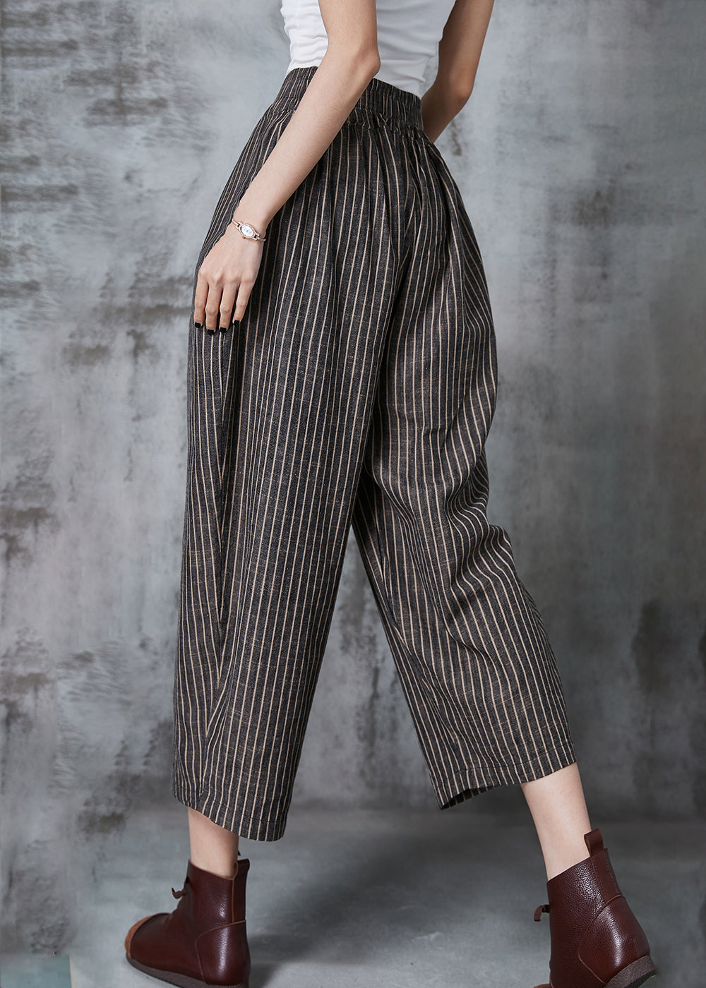 Vintage Dull Grey Oversized Striped Linen Harem Pants Summer AL1003 Genistyle Shop