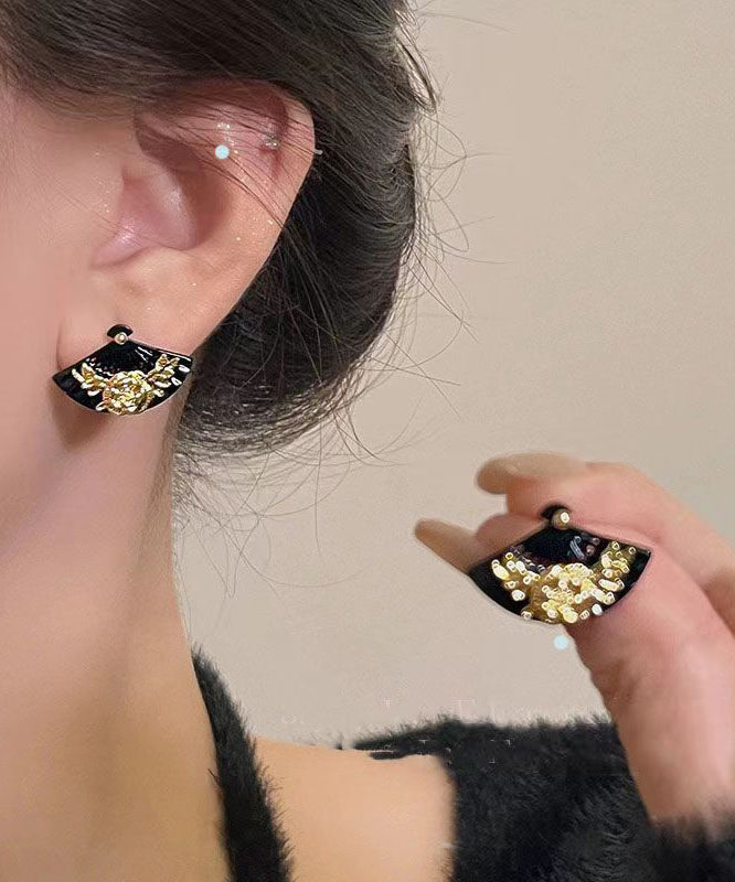 Vintage Gold Copper Sector Floral Stud Earrings DF1027 Ada Fashion