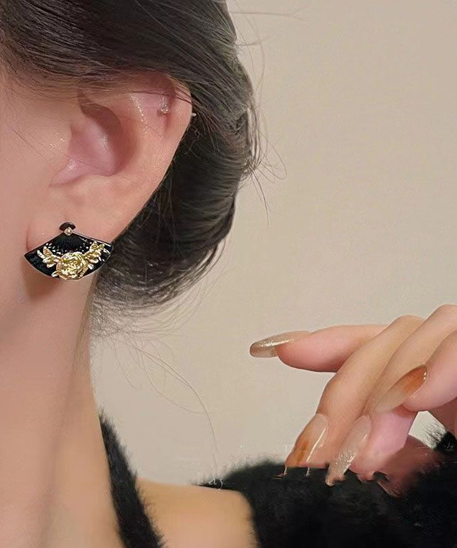 Vintage Gold Copper Sector Floral Stud Earrings DF1027 Ada Fashion