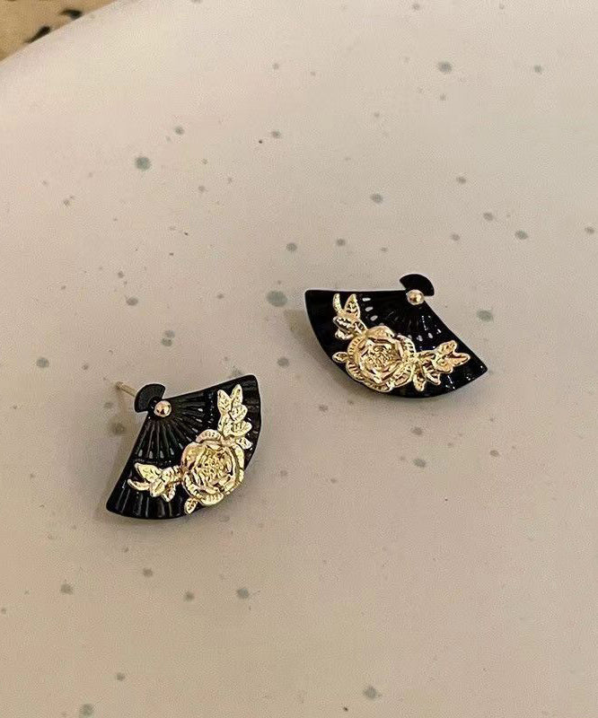 Vintage Gold Copper Sector Floral Stud Earrings DF1027 Ada Fashion