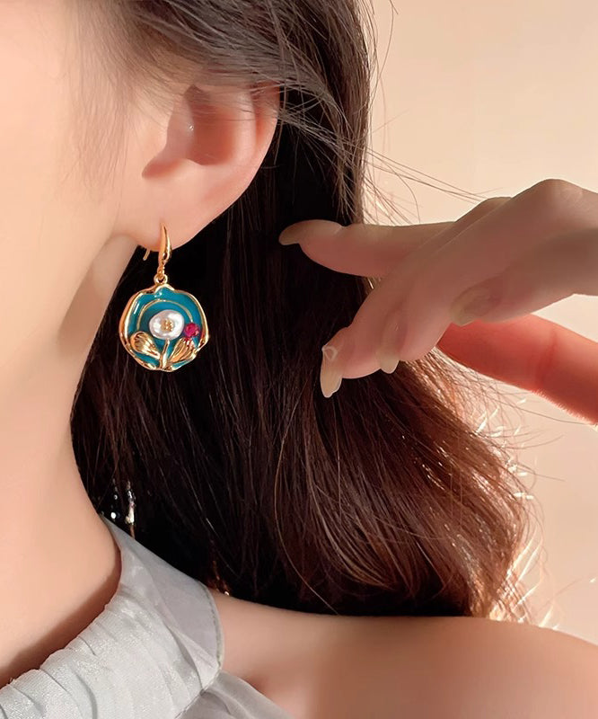 Vintage Gold Sterling Silver Overgild Floral Drop Earrings WO004 JEW-EAR241109