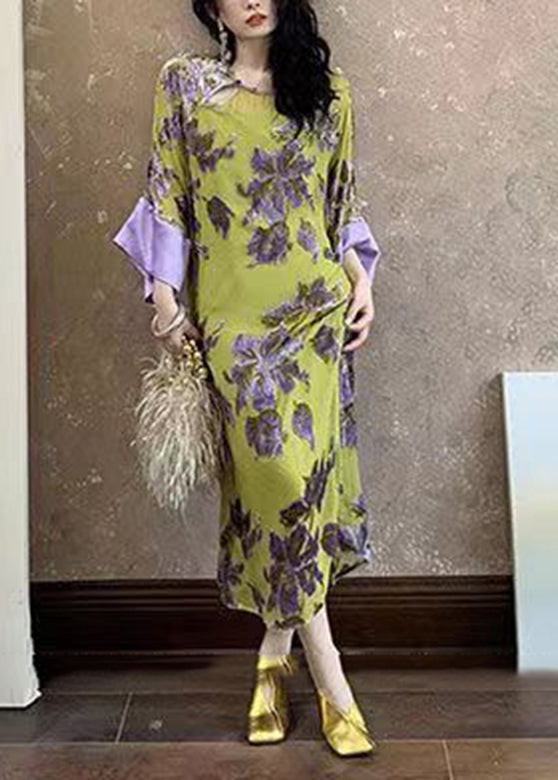 Vintage Green Embroidered Patchwork Chiffon Long Dress Spring UU1033 SH-LF-FDL240526