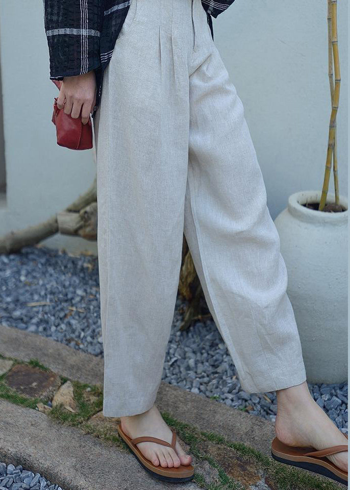 Vintage Grey Oversized Pockets Linen Harem Pants Spring OO021 OM-CS240814
