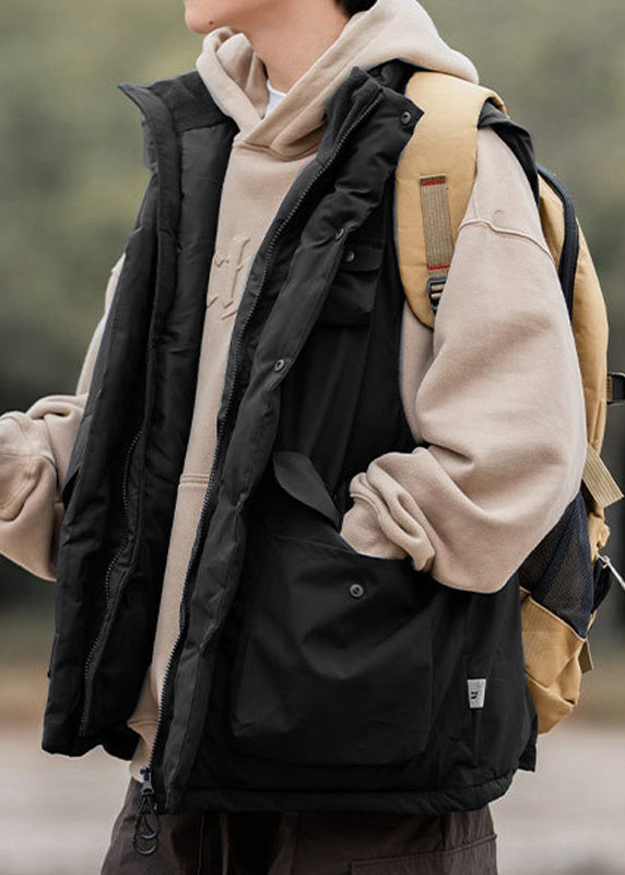 Vintage Khaki Stand Collar Pockets Cotton Filled Men Waistcoat Winter EQ033 ABC