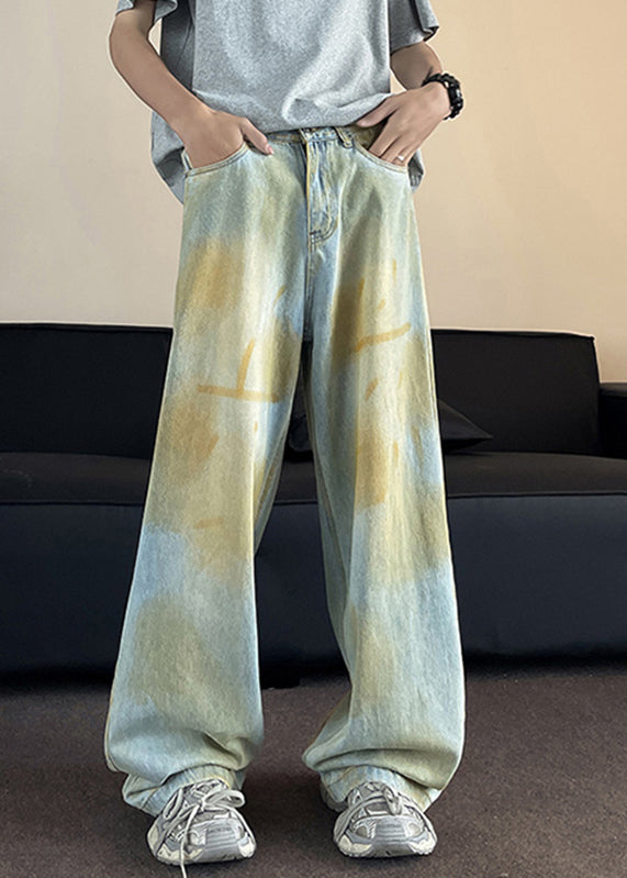 Vintage Light Green Pockets High Waist Men Wide Leg Pants SA010 Men-casual-MENP240726