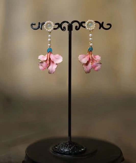 Enameling Tassel Pearl Peony Drop Rainbow Vintage Earrings Alloy FashionChic