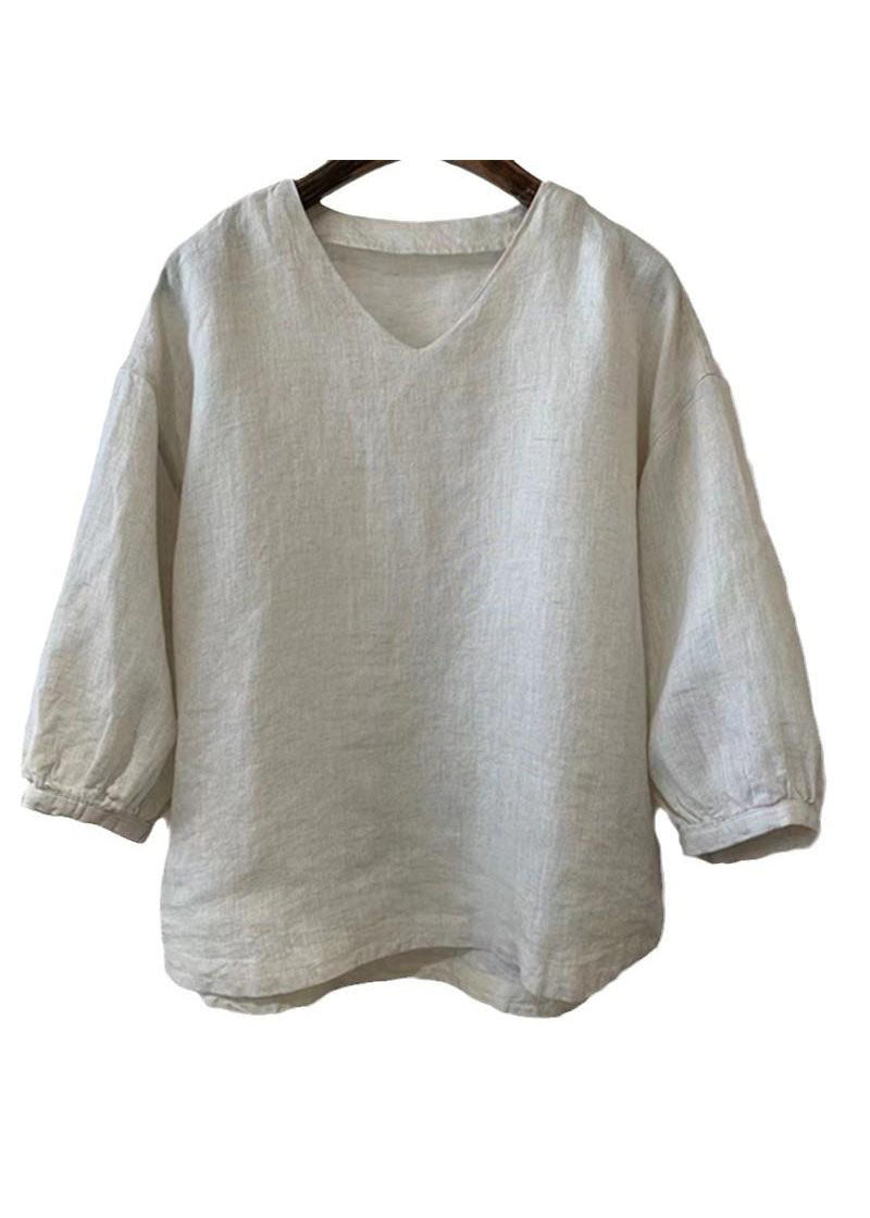 Linen Sleeve Oversized Tops Vintage White Bracelet Shirt FashionChic