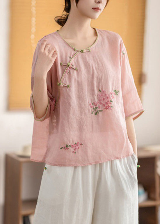 O Oriental Neck Linen Button Shirt Summer Vintage Yellow FashionChic