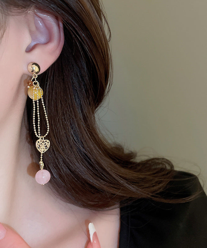 Copper Vogue Gold Tassel Earrings Crystal Resin Drop Love FashionChic