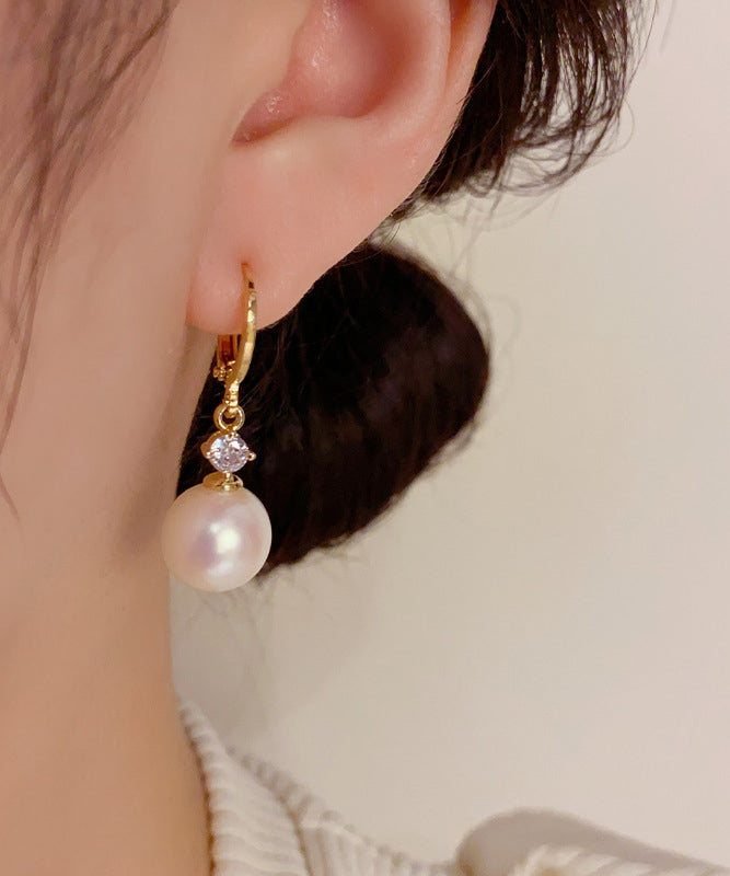 Vogue Gold Copper Overgild Zircon Pearl Drop Earrings KX1037 Ada Fashion
