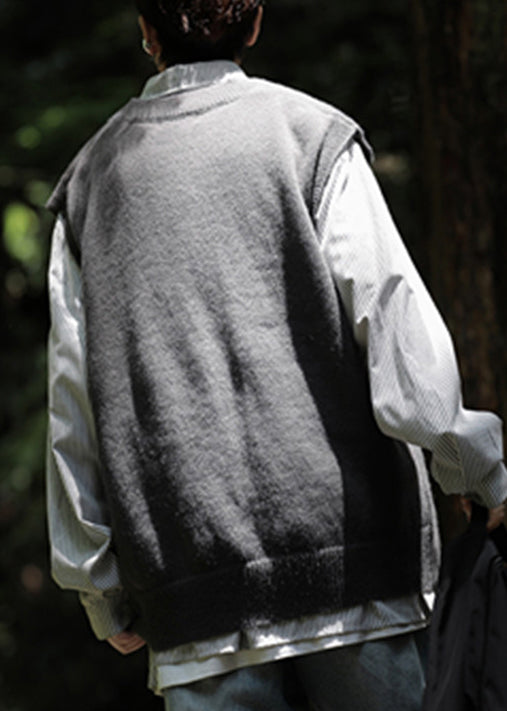 Warm Grey V Neck Solid Knit Men Pullover Waistcoat Sleeveless RJ037 ABC