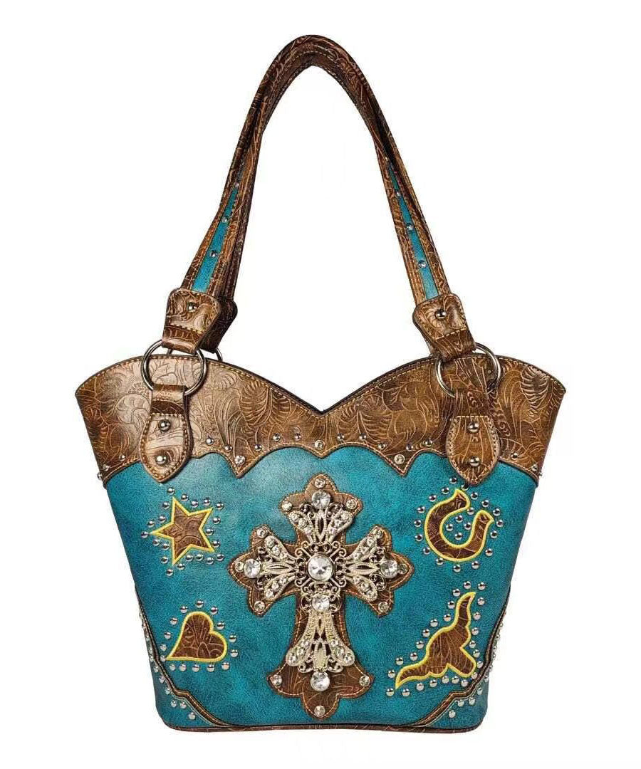 Western Style Hardware Diamond Cross Satchel Bag Handbag GG085 Bag-BGS240606