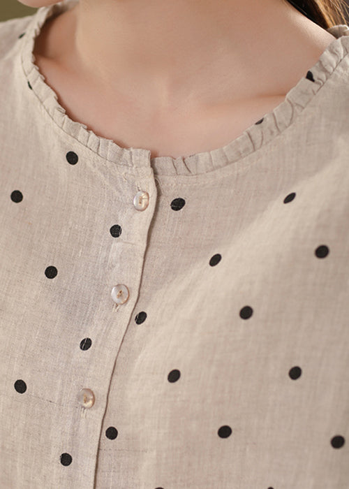 Print Shirt Linen Ruffled White Button Summer FashionChic